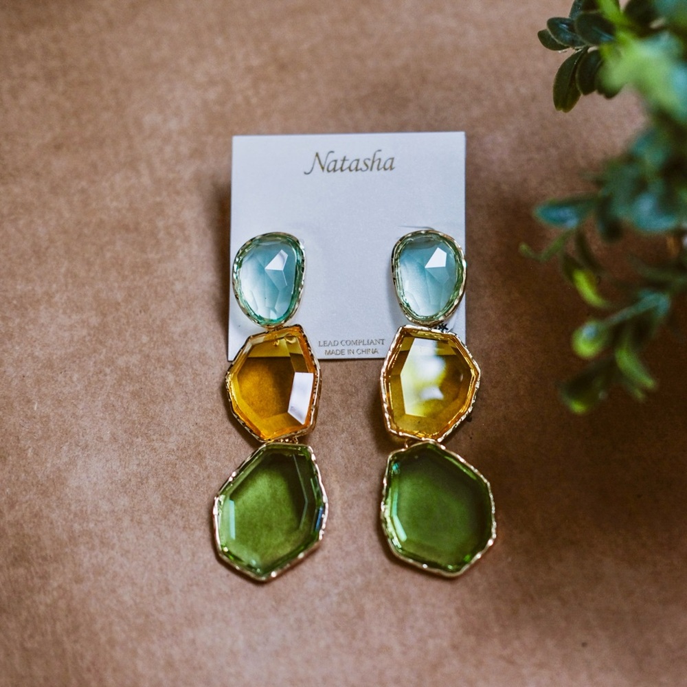 ✨NATASHA Couture Green and Yellow Statement Earrings